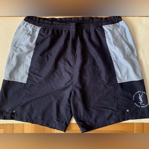 Yves St. Laurent Swim Shorts - Y2K Gym Shorts - Size 38 waist - Navy Light Blue - Picture 1 of 10